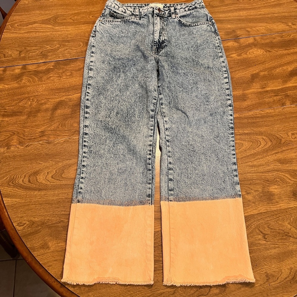 Francescas Harper Heritage Wide Leg Jeans Orange Dip Dye Acid Wash Sz 29
